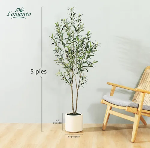 Miniatura 4 de LOMANTO Olivos artificiales, olivos artificiales de 5 pies de alto para interiores, árbol de seda de olivo sintético, plantas de olivo grandes