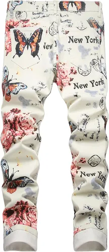 Miniatura 146 de Baylvn - Pantalones de mezclilla entallados y estampados para hombre con corte recto