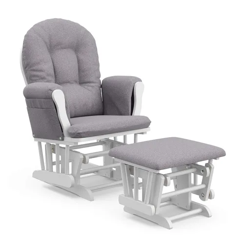 Miniatura 27 de Storkcraft Planeador de Aro Premium y Otomana (Chevron Blanco/Gris) — Planeador de Guardería con Certificado GREENGUARD Gold, Artesanía de Madera