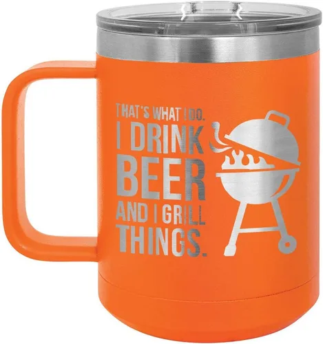 Miniatura 6 de Drink Beer Grill Things BLUE 15 oz Coffee Cup w/Slide Top Lid Insulated Travel Coffee Mug BBQ & Grilling Gift Idea For Men Who Have Everything