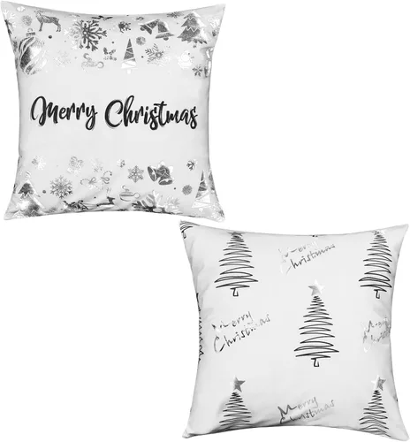 Miniatura 7 de TAJWE - Juego de 2 fundas de almohada decorativas de Navidad, 45 x 45 cm, Merry Christmas, rojo y dorado, decoraciones de invierno, árboles