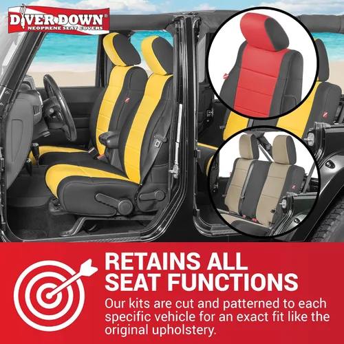 Miniatura 2 de Diver Down Juego de fundas de asiento de neopreno para Jeep JK Wrangler 2007-2018, juego de asiento delantero y trasero, fundas de asiento Amarillo