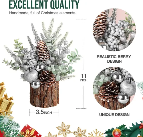 Miniatura 4 de hatisan Árbol de Navidad Pequeño, Árbol de Navidad Artificial con Adornos Navideños Piña Baya, Árbol de Navidad de Mesa para Decoraciones Navideñas