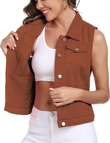 Miniatura 29 de Xeoxarel Chaleco de mezclilla para mujer, chaqueta vaquera sin mangas (XS-XXL)