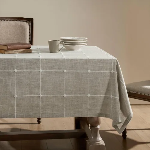Miniatura 95 de ZeeMart - Mantel de mesa con diseño de cuadrícula boho y borlas (blanco roto, 132 cm x 132 cm), mantel de gran peso de lino a cuadros bordado