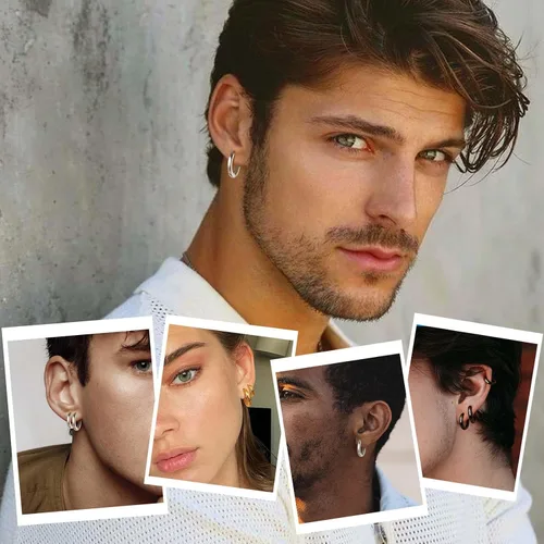 Miniatura 13 de Jstyle Aretes de aro pequeños hipoalergénicos para hombres y mujeres, de acero inoxidable quirúrgico 316L, oro/plata/negro, aretes de aro
