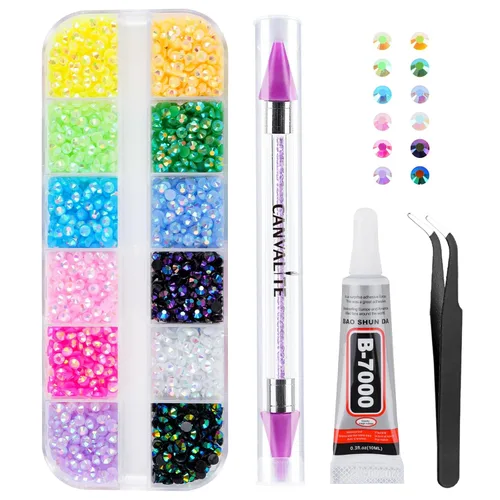 Miniatura 16 de Canvalite 5000 diamantes de imitación de resina para manualidades con pegamento de joyería B7000 de 0.3 fl oz, 1 caja de cristales de diamante