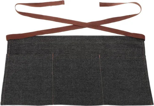 Delantal de cintura con 3 bolsillos, delantal de camarera de mezclilla para mujeres y hombres, medio delantal para camarero comercial, con correas