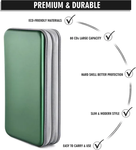 Miniatura 3 de Funda Cartera para CD, capacidad para 80 DVD VCD medios Blu-ray, estuche cartera soporte organizador de almacenamiento (verde oscuro)
