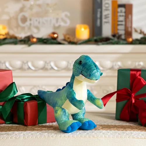 Miniatura 2 de HollyHOME Juguete de dinosaurio T-Rex de peluche con escamas texturizadas suaves y realistas, lindo regalo de dinosaurio para niños, azul y blanco