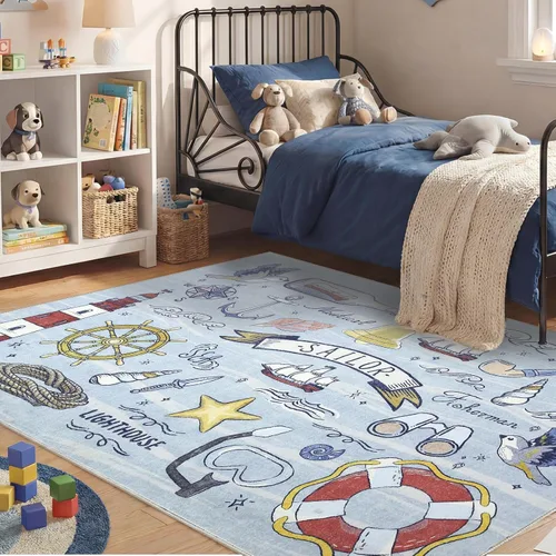 Miniatura 93 de OPPODREAM Alfombras suaves, pequeñas y lavables con parte trasera antideslizante, alfombra de cachemira sintética de pelo bajo, 2 x 3 pies, azul