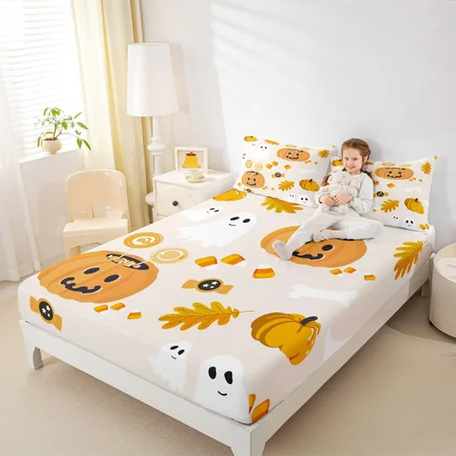Miniatura 32 de Erosebridal Sábana bajera ajustable de Halloween, diseño de calabaza de dibujos animados, diseño de arco iris para niños, niñas, adolescentes