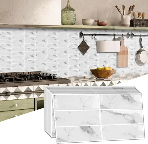 16 hojas de azulejos autoadhesivos 3D de pared, azulejos adhesivos de vinilo para despegar y pegar, impermeables, retro, bricolaje para cocina y