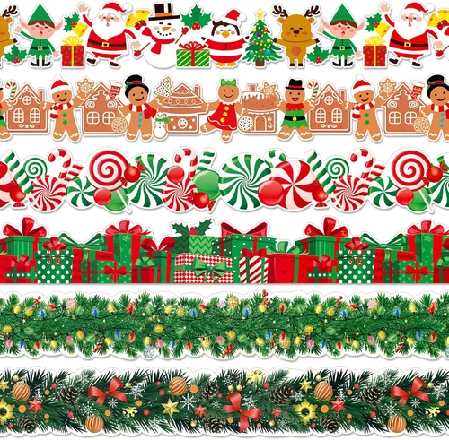 Seajan 6 piezas de 197 pies de Navidad para tablón de anuncios de decoración de bordes, decoración de alce, Papá Noel, muñeco de nieve, pan de