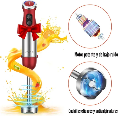 Miniatura 4 de KOIOS Licuadora de inmersión de mano 5 en 1, batidora de mano de 1000 W de 12 velocidades con motor de cobre y hoja de acero inoxidable, vaso de Rojo
