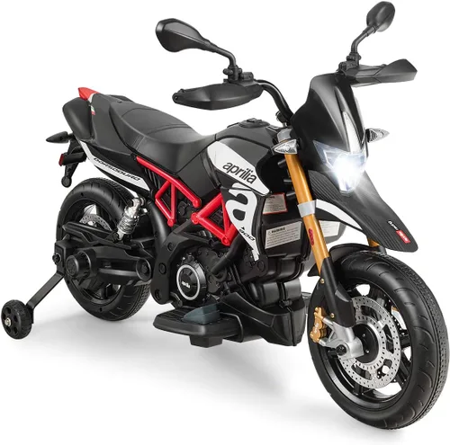 Miniatura 9 de Costzon Motocicleta para niños de 12 V, motocicleta eléctrica Aprilia con licencia para montar con ruedas de entrenamiento, suspensión de resorte