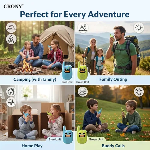 Miniatura 5 de Qniglo Walkie Talkies para niños recargables, paquete de 2, regalos de Navidad y cumpleaños, juguetes para niños y niñas de 3 a 12 años, walkie Azul