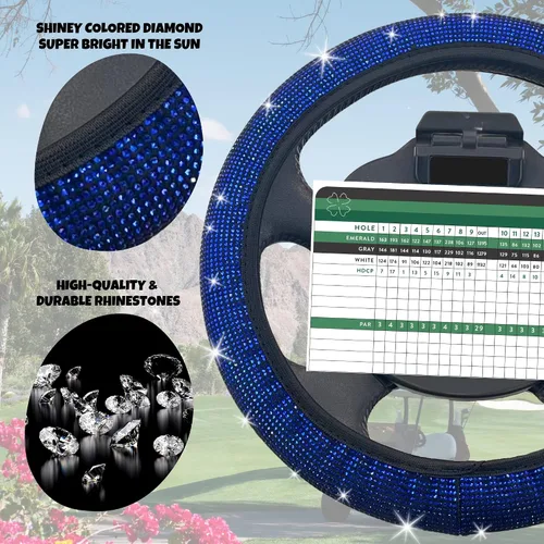 Miniatura 2 de Funda universal para volante de carrito de golf con diamantes de imitación de cristal brillante coloridos, se adapta a Club Car, Yamaha, EZGO, funda