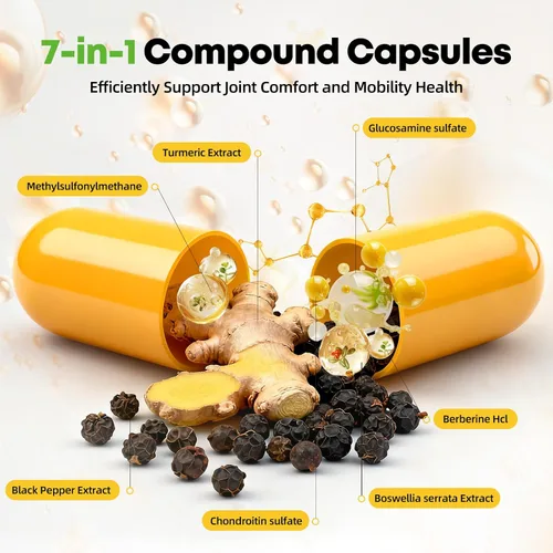 Miniatura 4 de Suplemento de curcumina de cúrcuma con pimienta negra, 95% curcuminoides, glucosamina, condroitina, boswellia, MSM y berberina, cúrcuma con cápsulas