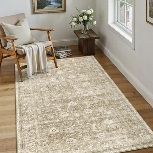 Miniatura 54 de HUGEAR 8x10 Alfombras lavables a máquina color marrón para pasillo, alfombra grande de área interior, alfombra de acento floral, alfombra de pelo