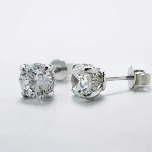 Miniatura 5 de Bo.Dream Round Cut Cubic Zirconia CZ Stud Earrings for Women 18K White Gold Plated Sterling Silver