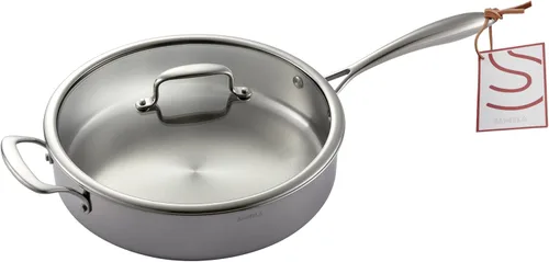 Miniatura 8 de Sartén de 10 pulgadas de profundidad, 2.8 cuartos de galón de acero inoxidable de 5 capas con tapa de vidrio, compatible con todas las estufas, apto