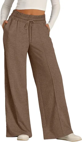Miniatura 3 de eoeioa Pantalones deportivos de pierna ancha de gran tamaño para mujer, con cordón elástico, pierna recta, pantalones de cintura baja, holgados