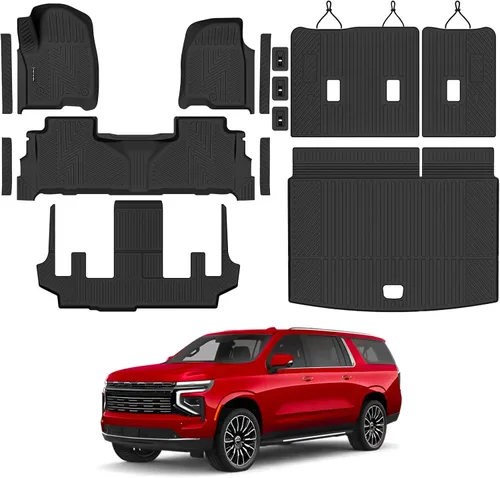 Alfombrillas y forro de carga y respaldo para Chevrolet/Chevy Suburban/GMC Yukon XL 2021-2026 de 7 asientos, protección para todo tipo de clima,