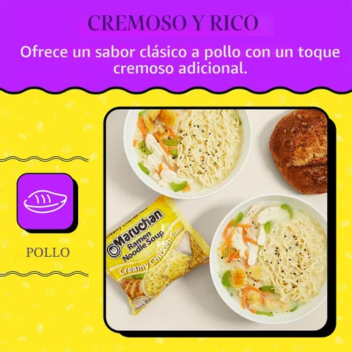 Miniatura 4 de Maruchan Ramen Fideos instantáneos sabor a pollo cremoso, comidas listas para comer, 3 oz, 24