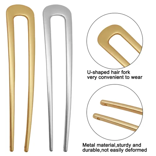 Miniatura 3 de 5 horquillas de metal francés para mujeres y niñas, 5.5 pulgadas y 3.9 pulgadas, horquillas de pelo en forma de U para moños, accesorios de peinado