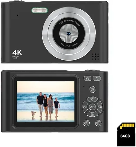Cámara digital de bolsillo con zoom de 16X, memoria de 64 GB, FHD 1080P, antivibración, cámara compacta pequeña, regalo para niños y niñas (negro)