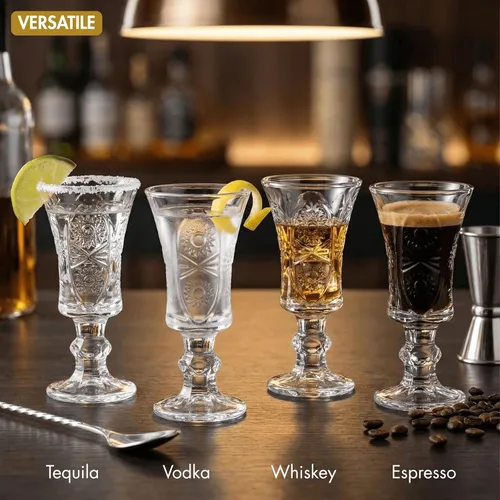Miniatura 8 de Youeon Juego de 12 vasos de chupito de 1.5 onzas, vasos de chupito de vidrio grabado con base pesada, vasos pequeños para tequila, whisky, vodka