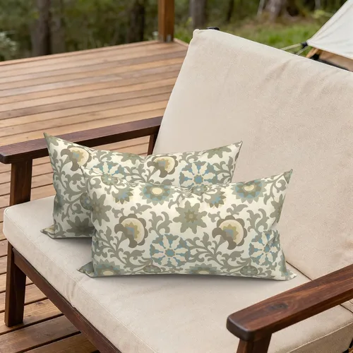 Miniatura 257 de Juego de 2 almohadas para exteriores de 16 x 16 pulgadas, repelentes al agua con interiores, para muebles de patio, hogar, jardín, geometría bohemia