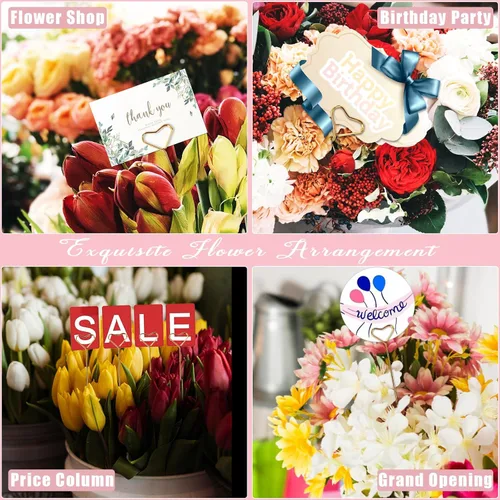 Miniatura 7 de 40 púas para tarjetas florales, soportes para fotos de corazón, palillo de púas para fotos, soporte para tarjetas de lugar floral dorado, clips