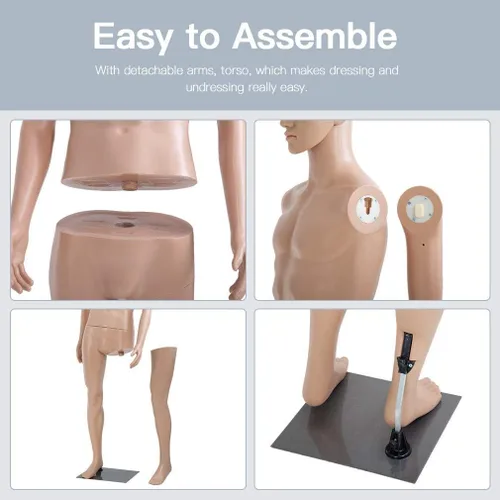 Miniatura 4 de Maniquí masculino/femenino vestido de cuerpo completo, modelo de costurera, soporte posable, maniquí de ropa ajustable, forma de torso de 69