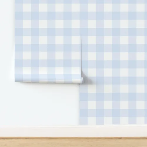 Miniatura 4 de Spoonflower Despegar y pegar papel tapiz Swatch - Azul Gingham grande Check Inch Niños Decoración del hogar Blanco Papel pintado extraíble