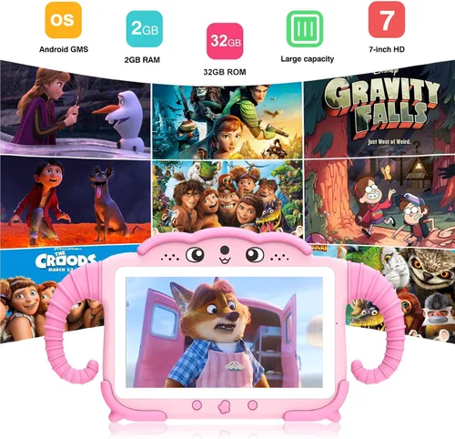 Miniatura 4 de Tableta infantil de 7 pulgadas para niños de 3 a 7 años, tableta para niños pequeños con juegos educativos, tabletas de 32 GB para niños con Rosa