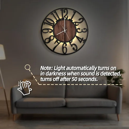 Miniatura 4 de LEIKE Relojes de pared a pilas con control remoto, luz nocturna, silencioso, sin tictac, reloj de madera grande rústico moderno para sala de estar