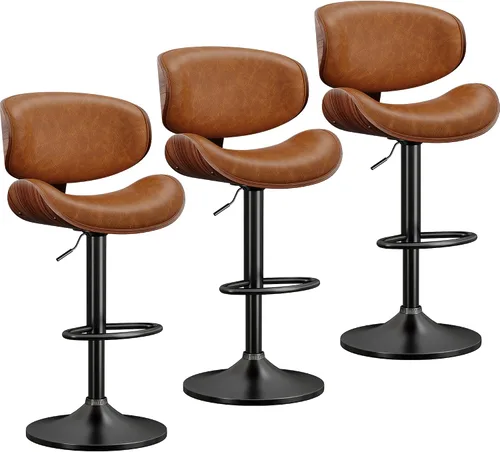Miniatura 32 de YaFiti - Taburetes giratorios de bar para mostrador de cocina, taburetes de bar ajustables de madera curvada, taburete de bar tapizado en cuero