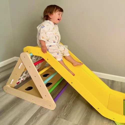 Miniatura 7 de Costzon - Juguete escalador de madera 4 en 1 para niños pequeños, escalador triangular con rampa deslizante, tabla y red para escalar, juguete