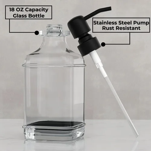 Miniatura 2 de GLADPURE - Paquete de 2 dispensadores de jabón, 18 onzas de capacidad, dispensadores de manos de vidrio grueso de diseño antiguo; con bomba de acero