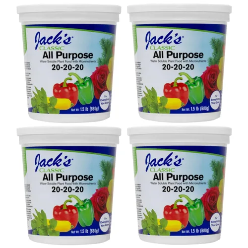 Jack's Classic 20-20-20 Fertilizante soluble en agua multiusos con micronutrientes para proporcionar crecimiento general en todas las plantas, 1.5