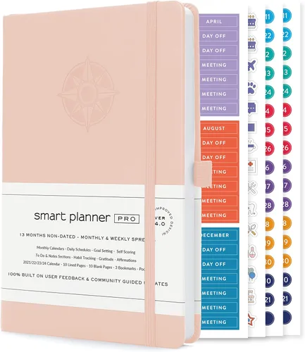 Miniatura 15 de Smart Planner Pro - Agenda diaria sin fecha - Pequeño A5 - Logra objetivos y aumenta la productividad - Semanal, mensual, secciones de trabajo, Rojo