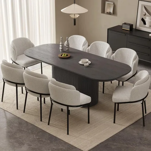 Miniatura 17 de Mesa de comedor ovalada de 63 pulgadas para 2-6 personas, mesa de cocina negra moderna, mesa de comedor rectangular de lujo, mesa de comedor