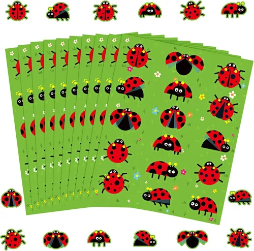 Miniatura 9 de Frienda 480 calcomanías de insectos de primavera a granel para niños, regalos de fiesta de insectos, calcomanías de mariquita de abeja
