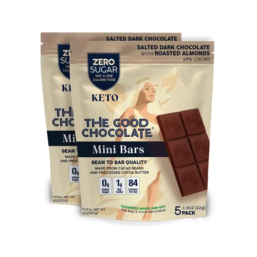 Miniatura 13 de The Good Chocolate - Minibarras de chocolate amargo Keto Signature, cero azúcar, aperitivo bajo en carbohidratos netos, más bajas calorías, caramelo