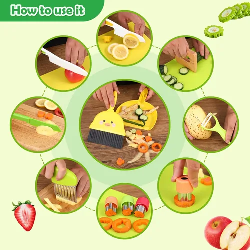 Miniatura 9 de 14 piezas de juego de cuchillos de cocina seguros de juguete Montessori para niños pequeños, juego de cuchillos para niños para cocina real