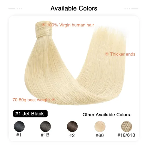 Miniatura 3 de SUYYA Extensión de cola de caballo de cabello humano con clip, extensión de cabello humano lacio con pasta mágica, 2.82 oz, 16 pulgadas, rubio