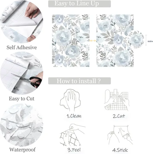 Miniatura 5 de Orainege Papel Tapiz Floral Despegar y Pegar Papel Tapiz 17.3pulg x 118.1pulg Papel Tapiz Autoadhesivo Papel de Contacto Boho Removible Papel Tapiz
