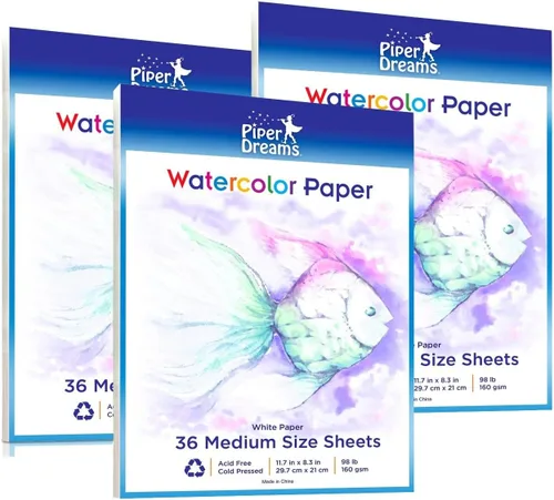 108 hojas de papel de acuarela (11.7 x 8.3 pulgadas). El papel de arte multiusos perfecto que incluye colores de agua, dibujo, manualidades, bocetos